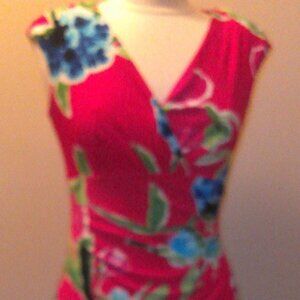 Lauren Ralph Lauren Pink Multicolored Faux Wrap Short Sleeve Dress Size 4